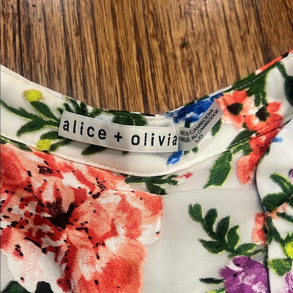 Alice + Olivia Multicolor Floral Sheer V-Neck Blouse - Picture 2 of 8